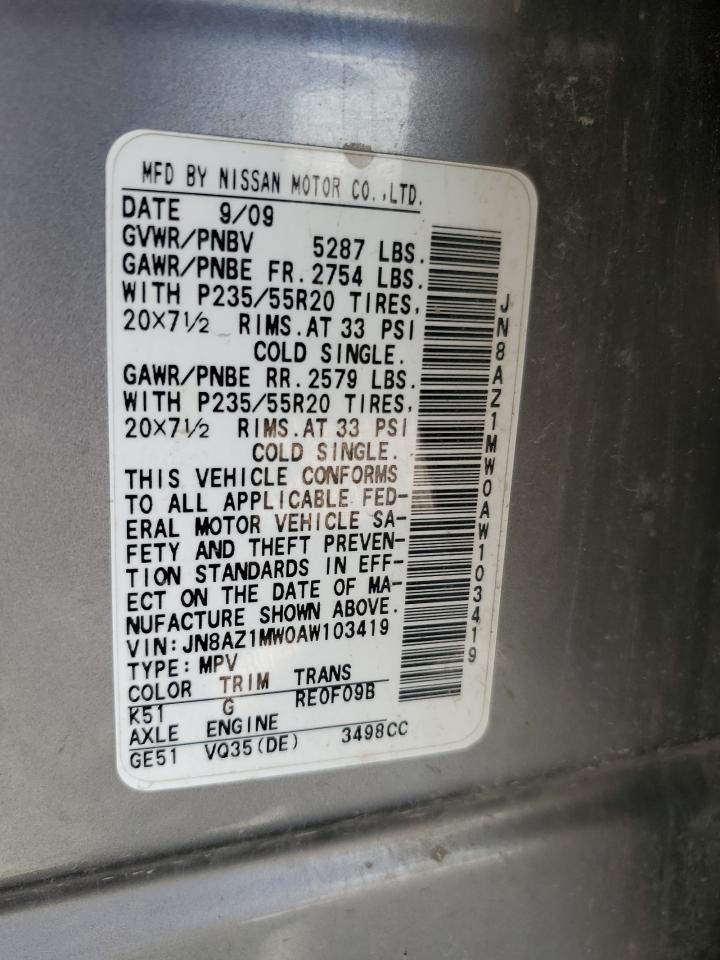 2010 Nissan Murano S VIN: JN8AZ1MW0AW103419 Lot: 80504795