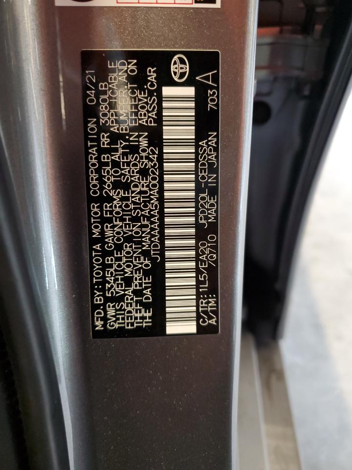 2021 Toyota Mirai Xle VIN: JTDAAAAA5MA002342 Lot: 80543985