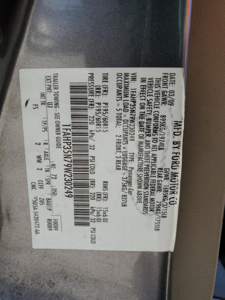 2009 Ford Focus Se VIN: 1FAHP35N79W230249 Lot: 84366695