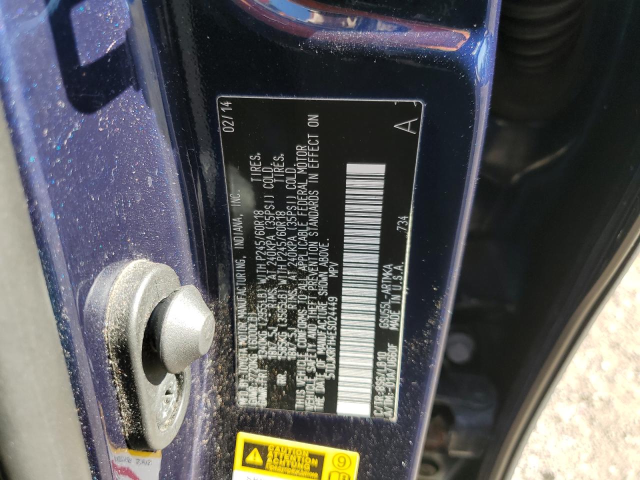 2014 Toyota Highlander Xle VIN: 5TDJKRFH4ES024449 Lot: 71677075