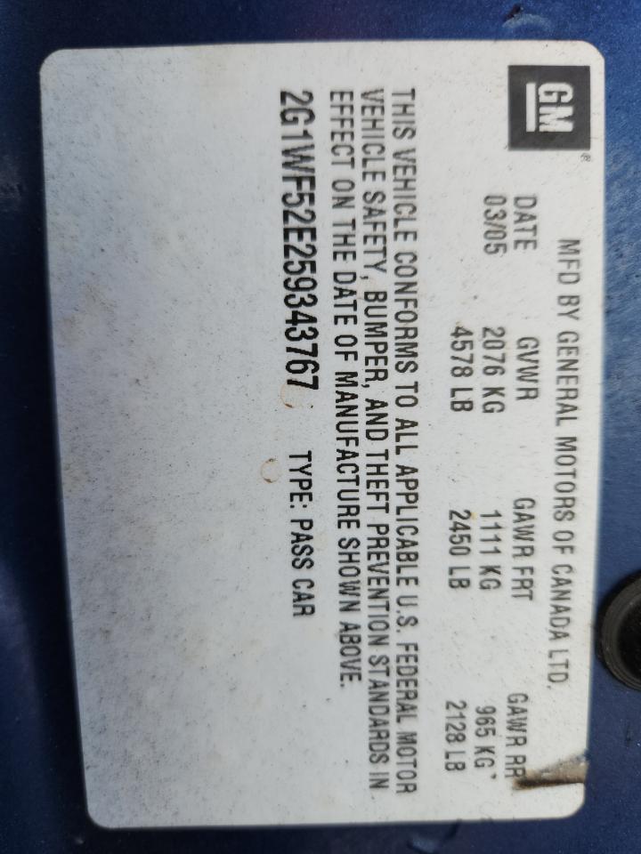 2005 Chevrolet Impala VIN: 2G1WF52E259343767 Lot: 80335905