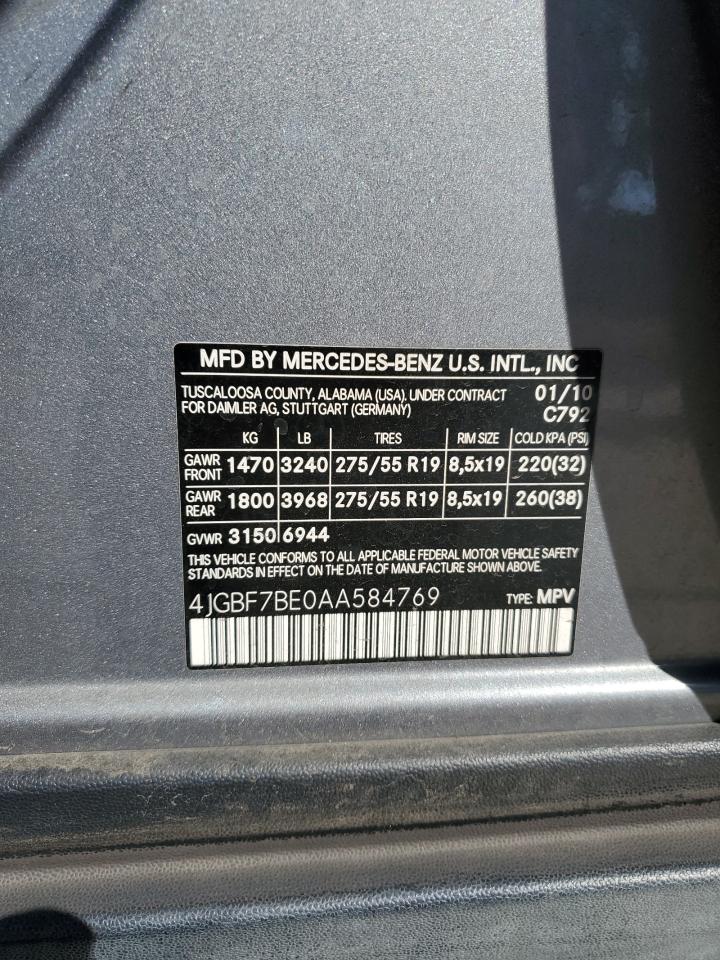 2010 Mercedes-Benz Gl 450 4Matic VIN: 4JGBF7BE0AA584769 Lot: 80901535