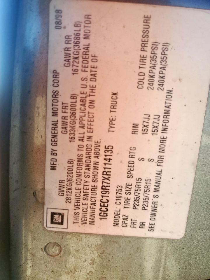 1999 Chevrolet Gmt-400 C1500 VIN: 1GCEC19R7XR114135 Lot: 71123475