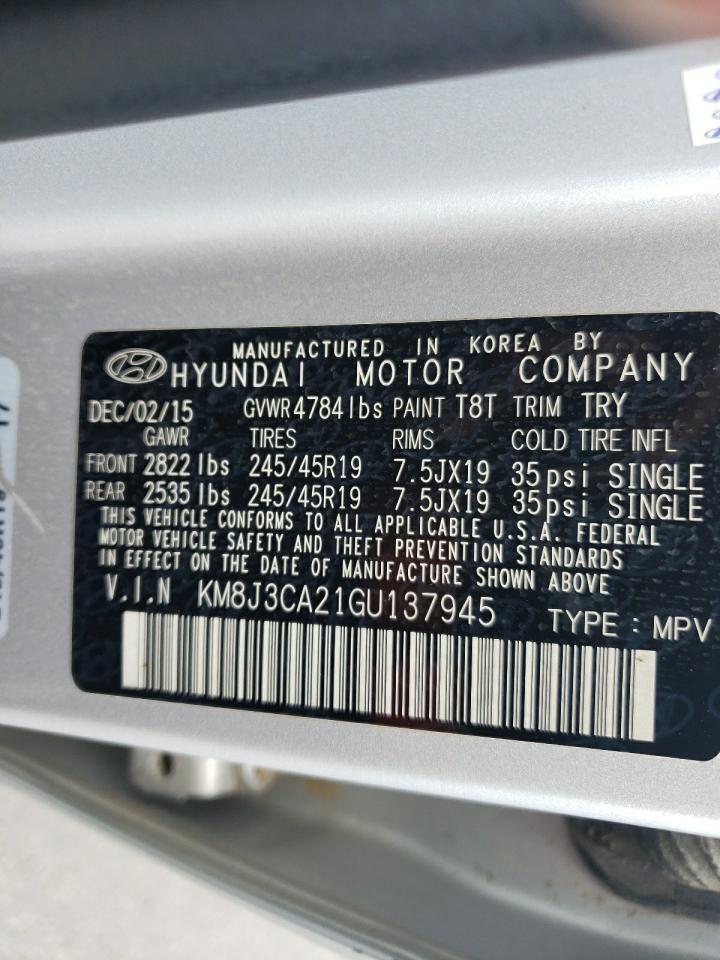 2016 Hyundai Tucson Limited VIN: KM8J3CA21GU137945 Lot: 81508935