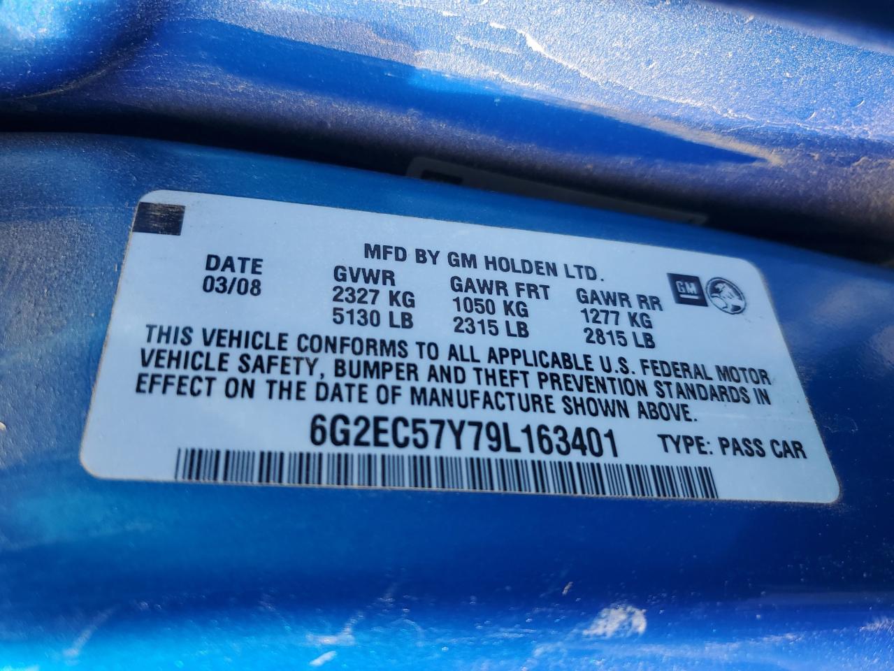 2009 Pontiac G8 Gt VIN: 6G2EC57Y79L163401 Lot: 80126075