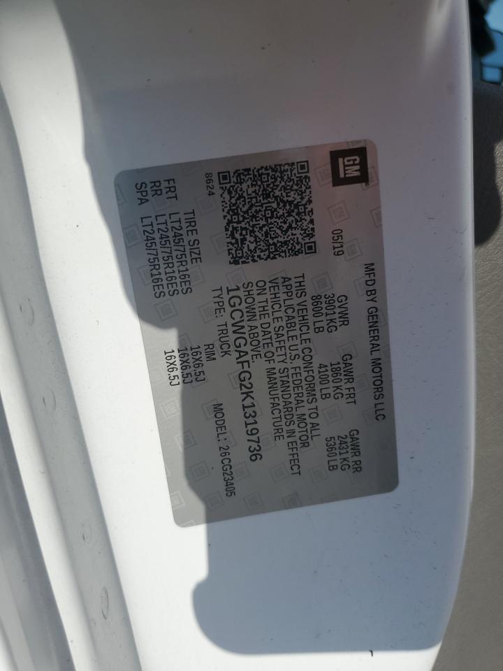 2019 Chevrolet Express G2500 VIN: 1GCWGAFG2K1319736 Lot: 80499055