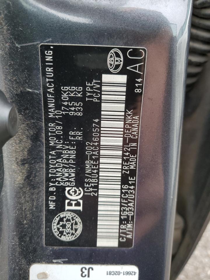 2010 Toyota Corolla Base VIN: 2T1BU4EE1AC460574 Lot: 82104495