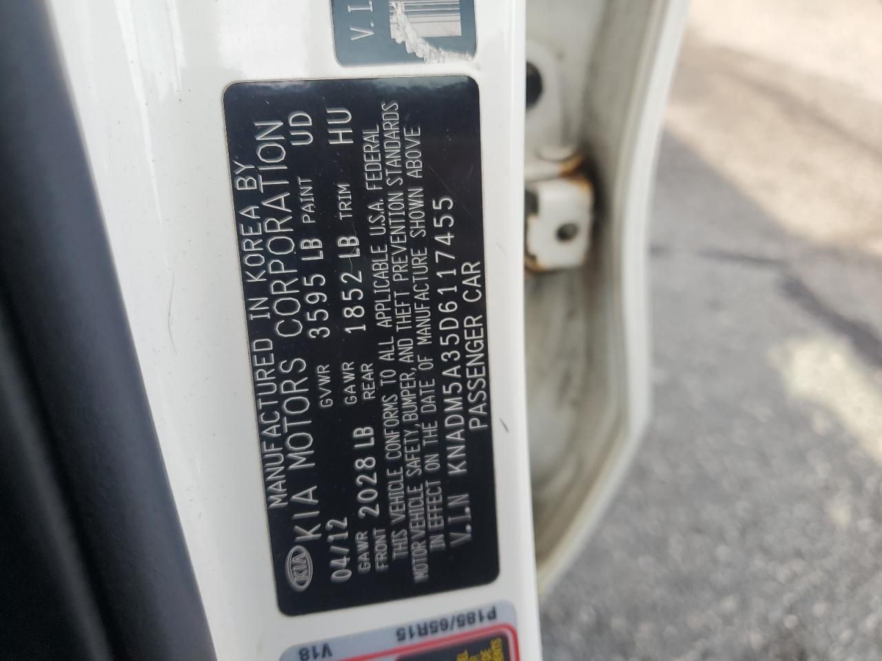 2013 Kia Rio Lx VIN: KNADM5A35D6117455 Lot: 81605455