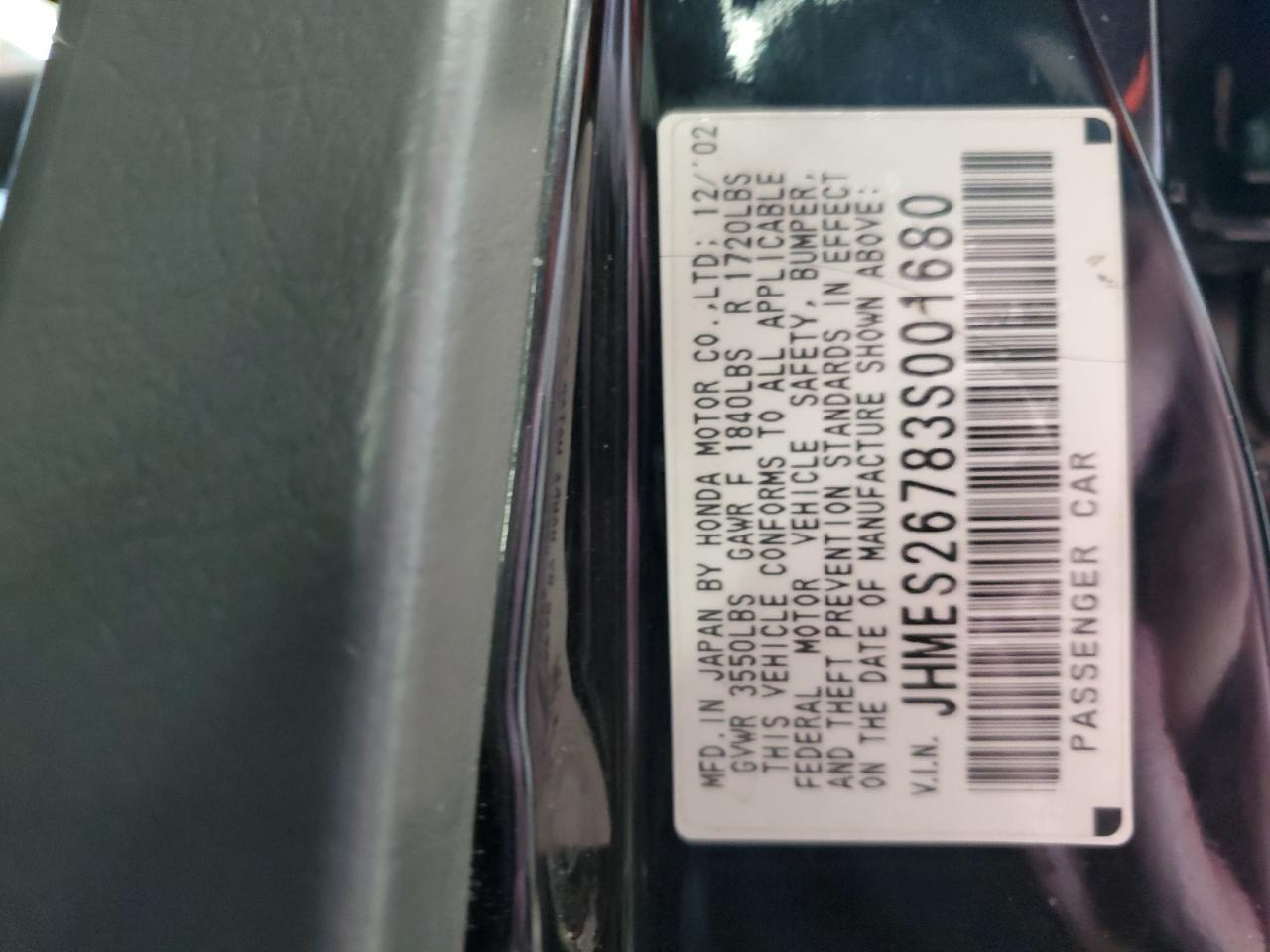 2003 Honda Civic Ex VIN: JHMES26783S001680 Lot: 80853265