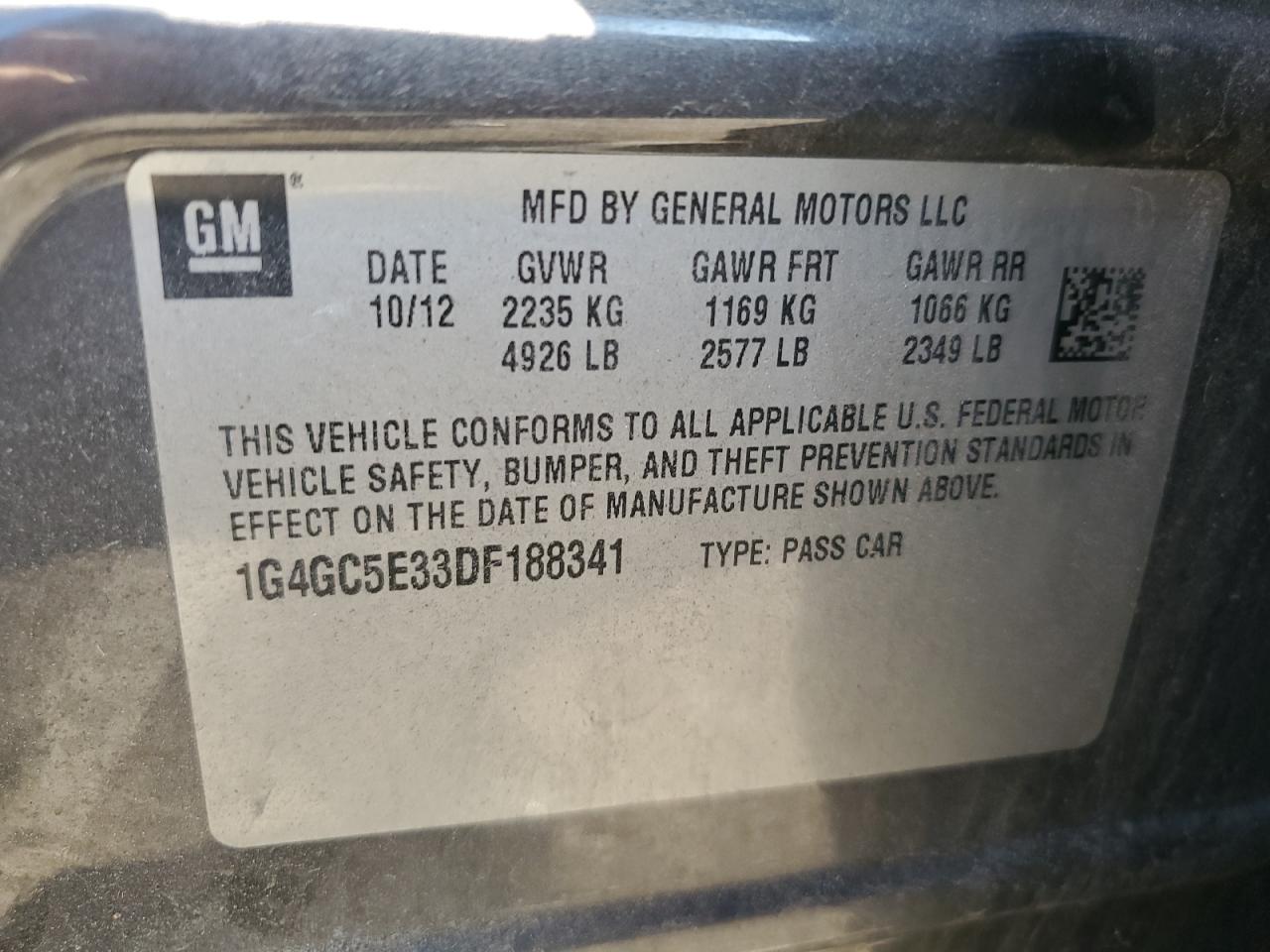 2013 Buick Lacrosse VIN: 1G4GC5E33DF188341 Lot: 80410765