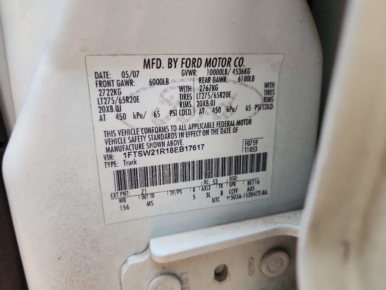 2008 Ford F250 Super Duty VIN: 1FTSW21R18EB17617 Lot: 81056025