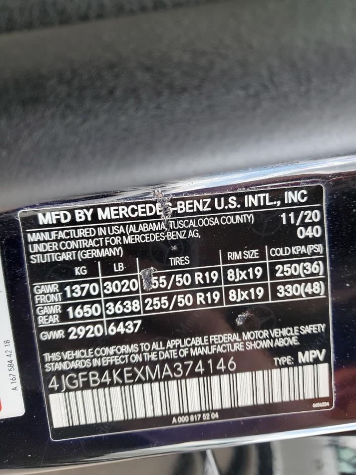 2021 Mercedes-Benz Gle 350 4Matic VIN: 4JGFB4KEXMA374146 Lot: 72017355