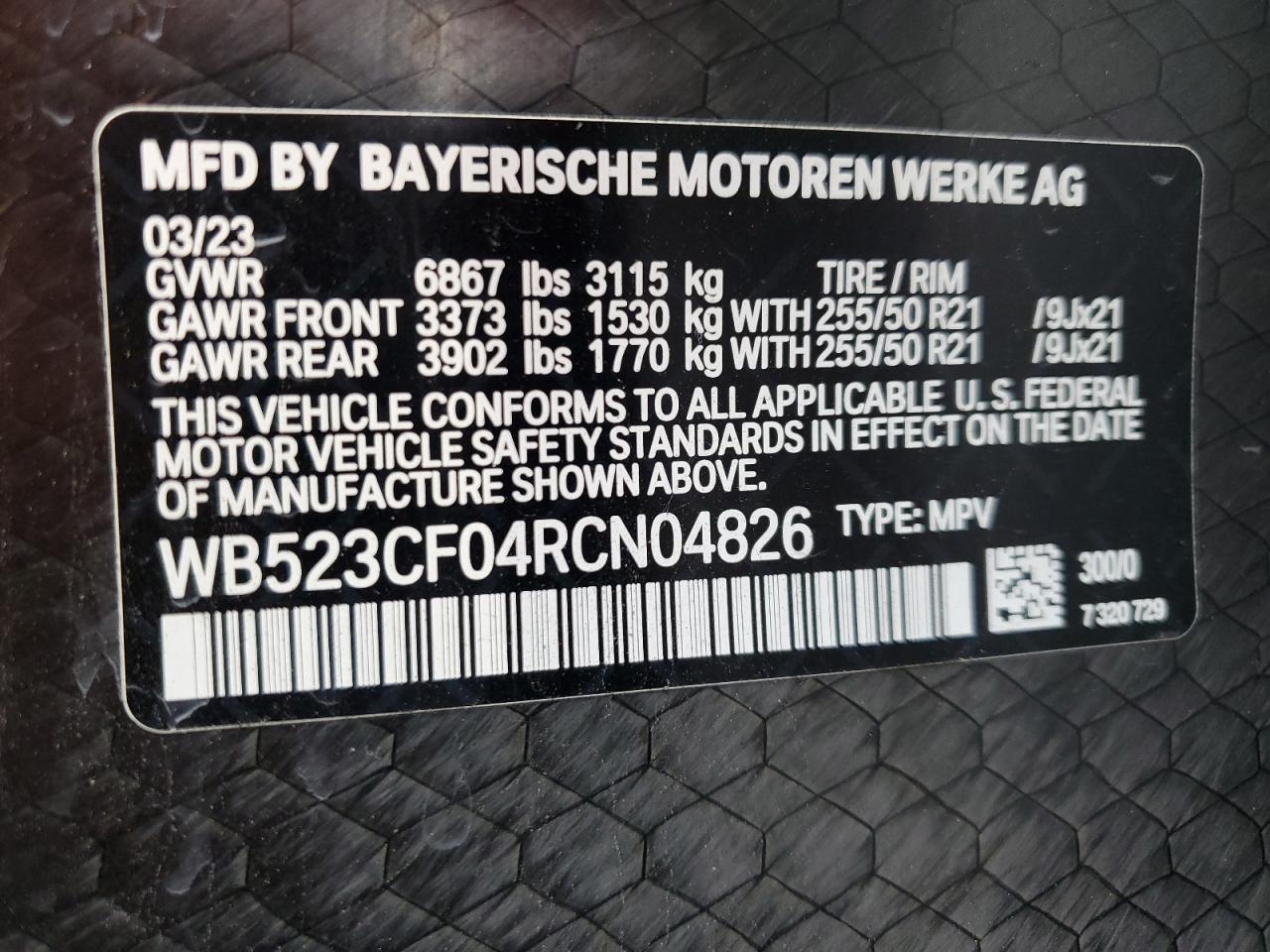 2024 BMW Ix xDrive50 VIN: WB523CF04RCN04826 Lot: 80787045