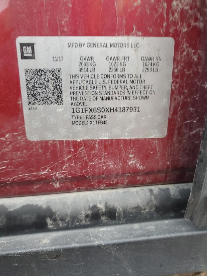 2017 Chevrolet Bolt Ev Premier VIN: 1G1FX6S0XH4187931 Lot: 81709305