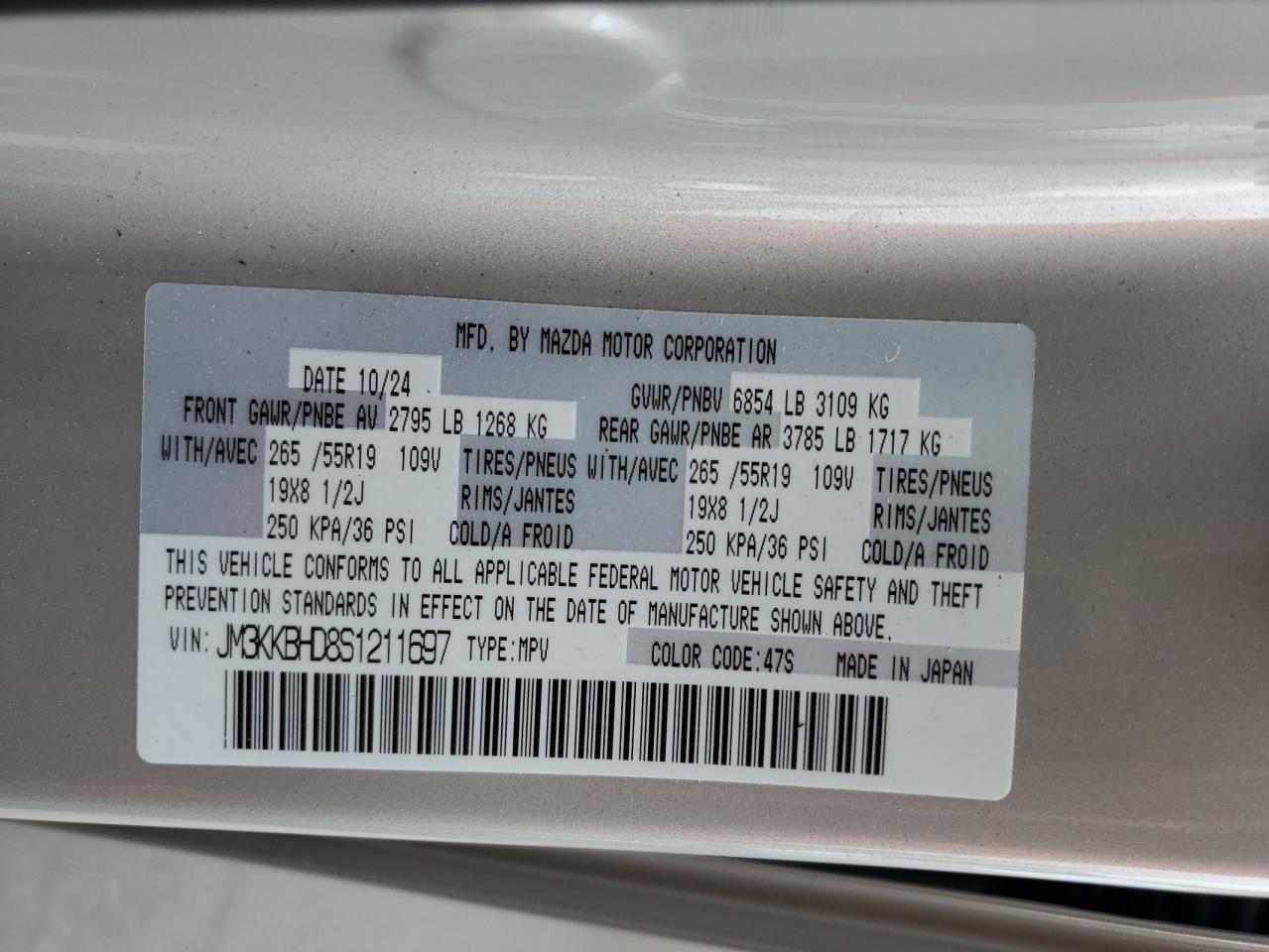 2025 Mazda Cx-90 Preferred VIN: JM3KKBHD8S1211697 Lot: 84459705