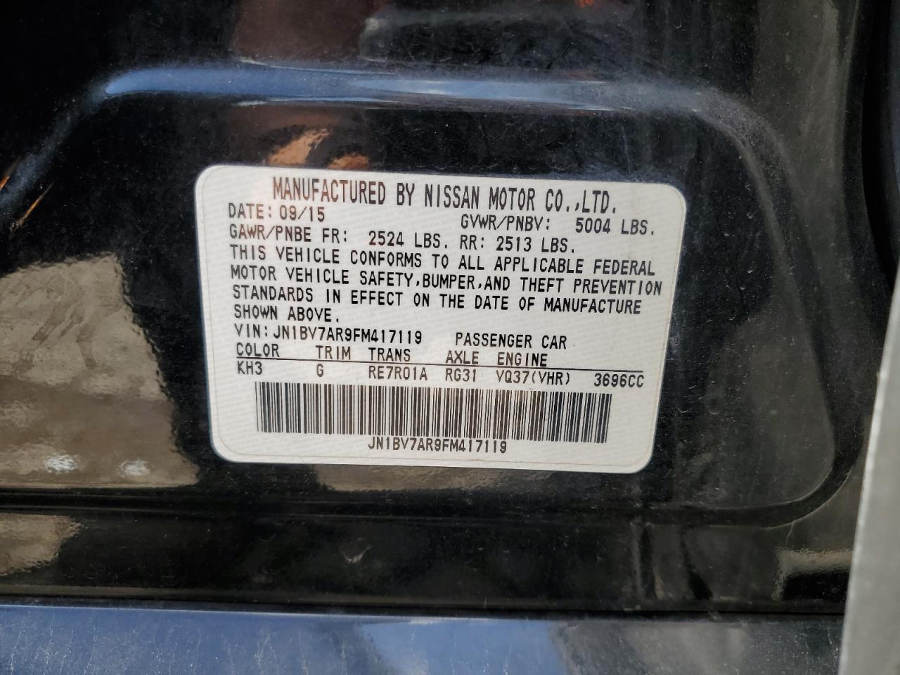 2015 Infiniti Q50 Base VIN: JN1BV7AR9FM417119 Lot: 84245475