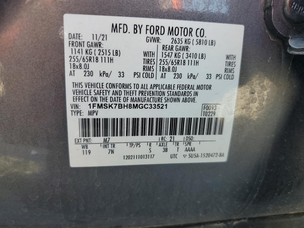 2021 Ford Explorer VIN: 1FMSK7BH8MGC33521 Lot: 81257655