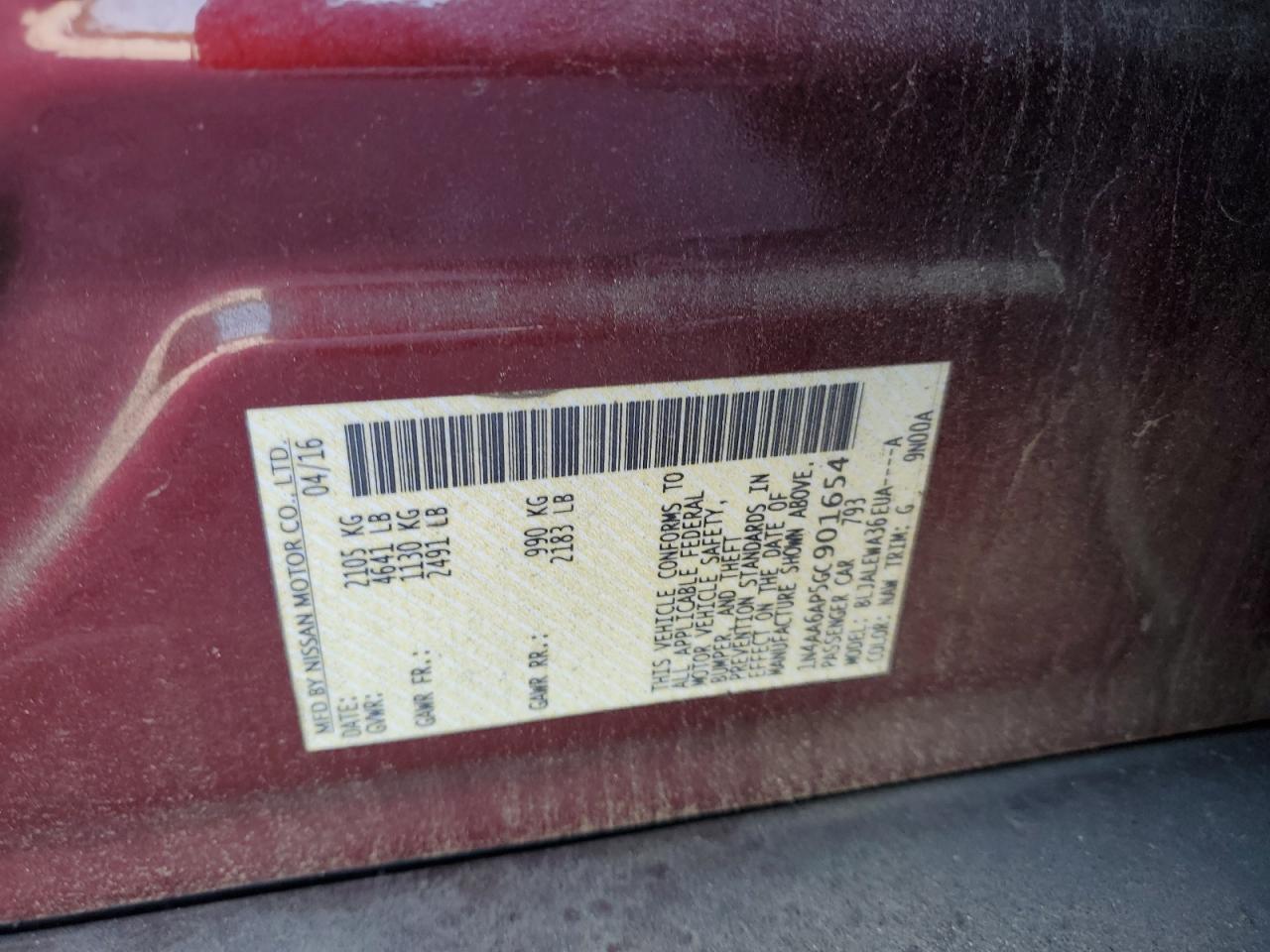 2016 Nissan Maxima 3.5S VIN: 1N4AA6AP5GC901654 Lot: 80296605