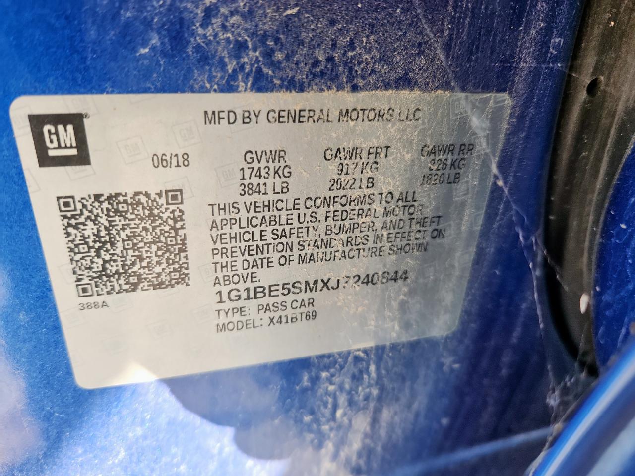 2018 Chevrolet Cruze Lt VIN: 1G1BE5SMXJ7240844 Lot: 83843475