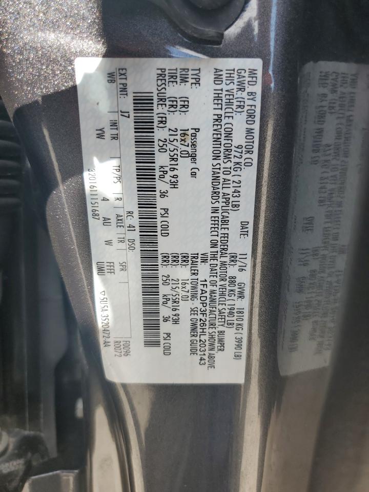 2017 Ford Focus Se VIN: 1FADP3F26HL203143 Lot: 81853275