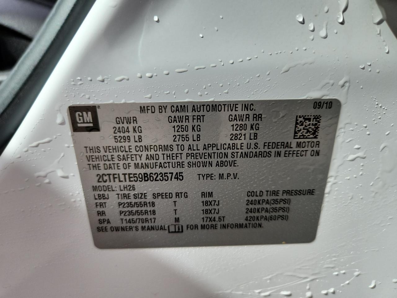 2011 GMC Terrain Sle VIN: 2CTFLTE59B6235745 Lot: 84265565