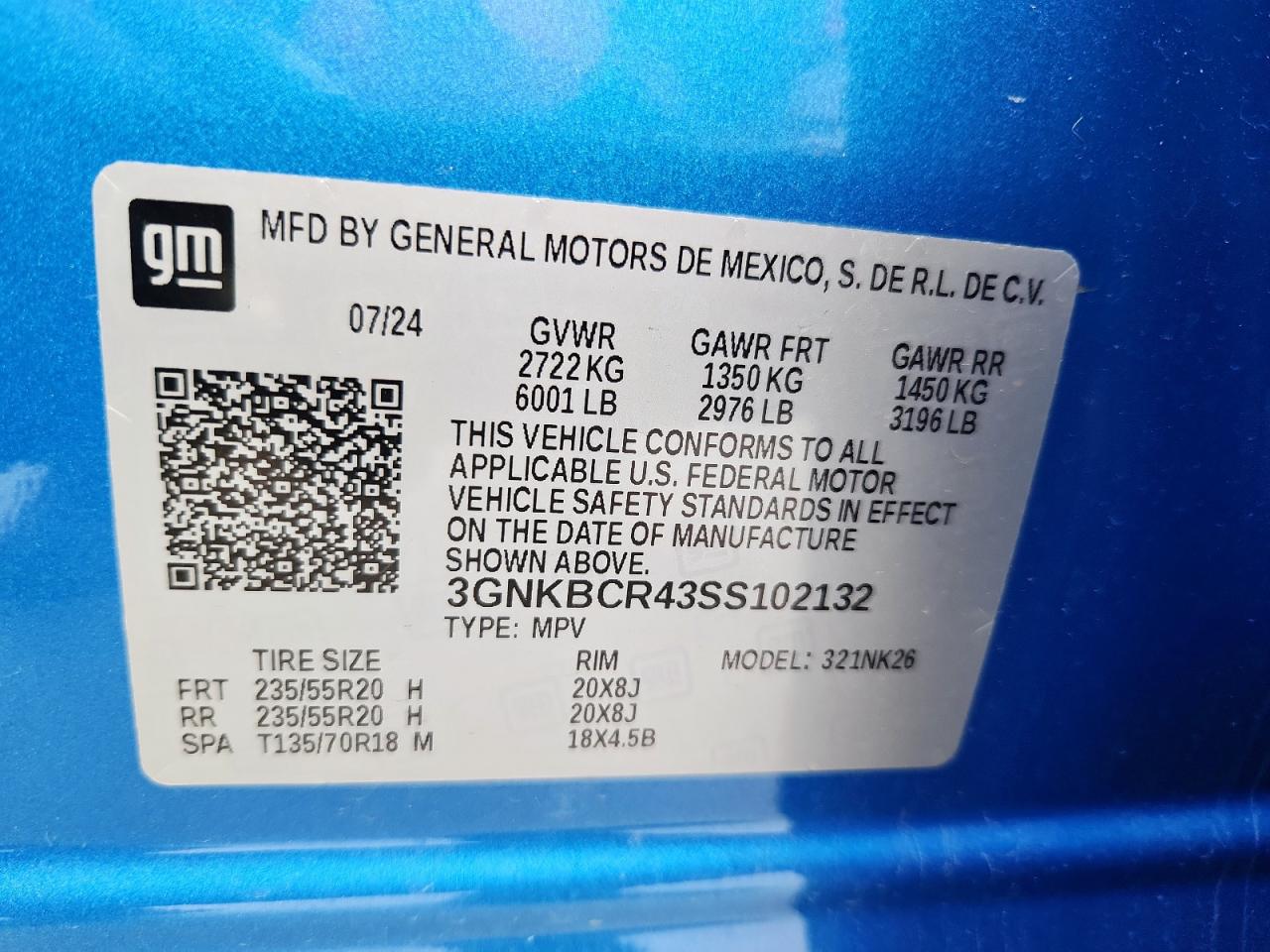 2025 Chevrolet Blazer 2Lt VIN: 3GNKBCR43SS102132 Lot: 81805725