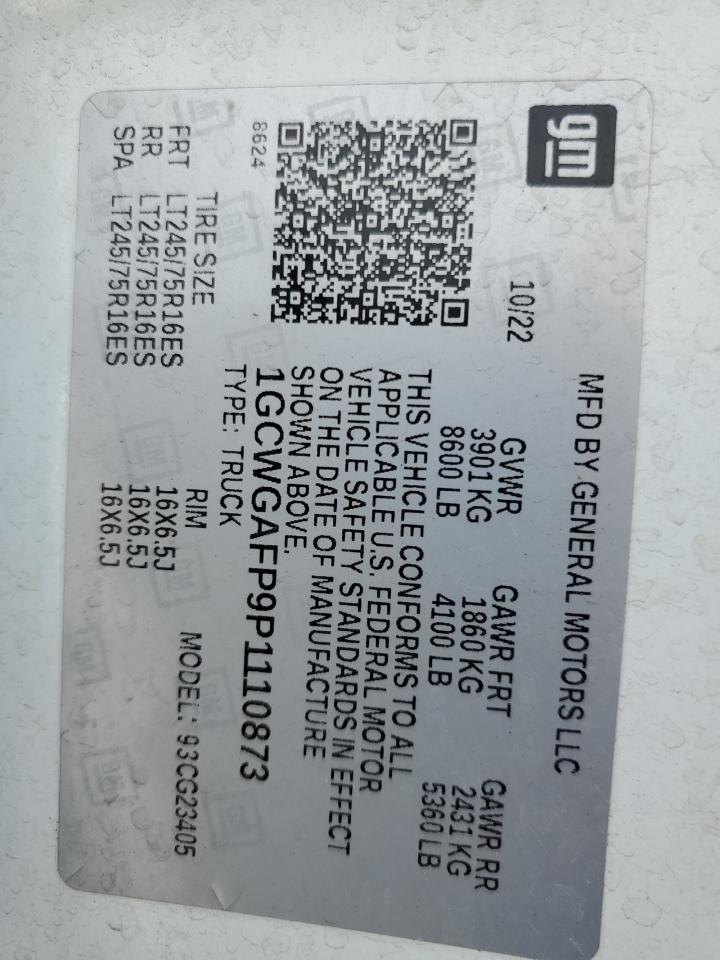 2023 Chevrolet Express G2500 VIN: 1GCWGAFP9P1110873 Lot: 81608375