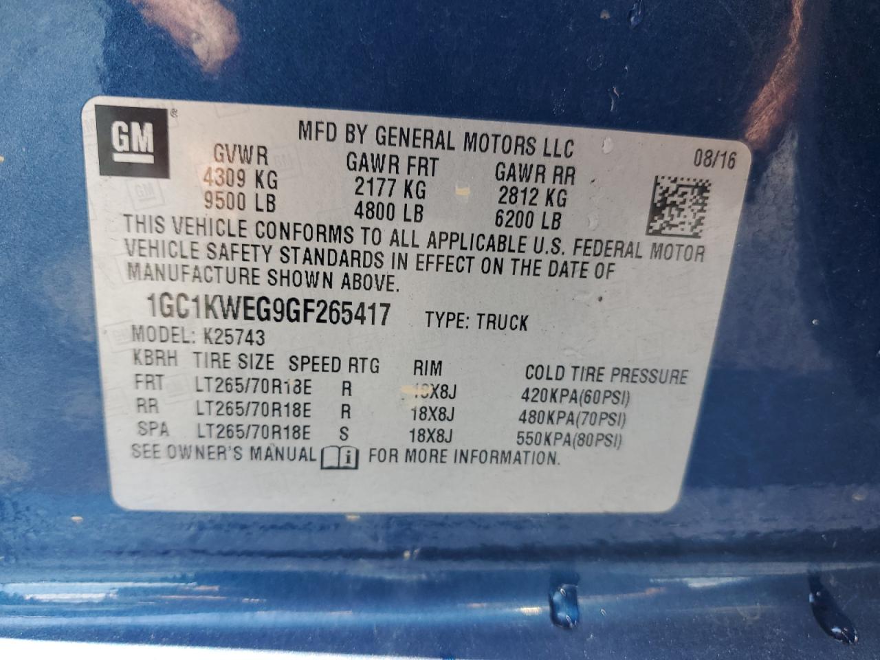 2016 Chevrolet Silverado K2500 Heavy Duty Ltz VIN: 1GC1KWEG9GF265417 Lot: 71679575