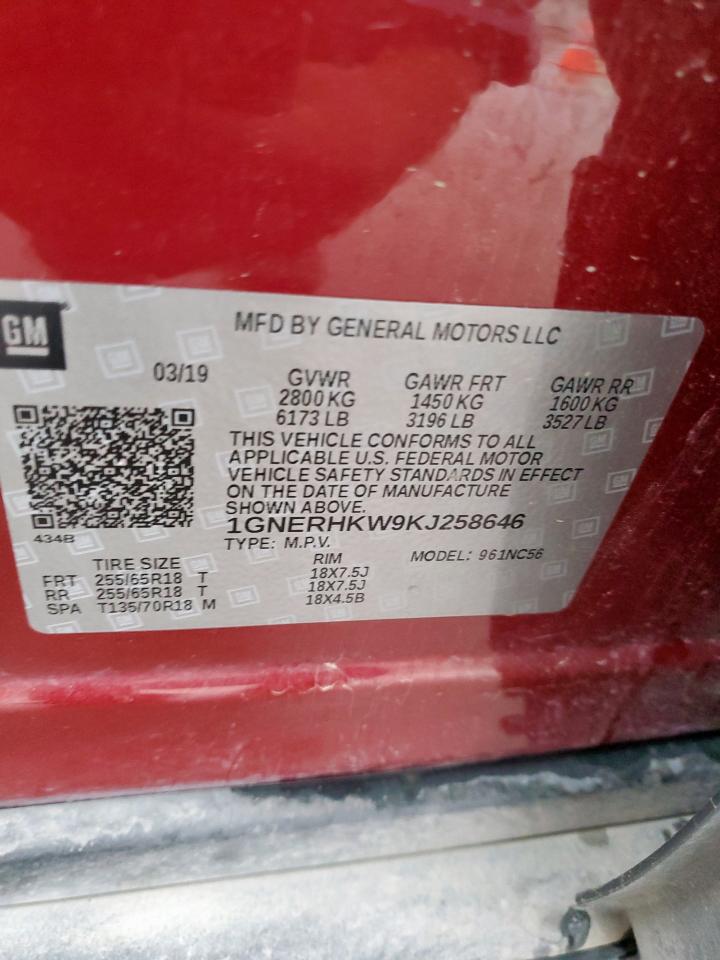 2019 Chevrolet Traverse Lt VIN: 1GNERHKW9KJ258646 Lot: 81631585