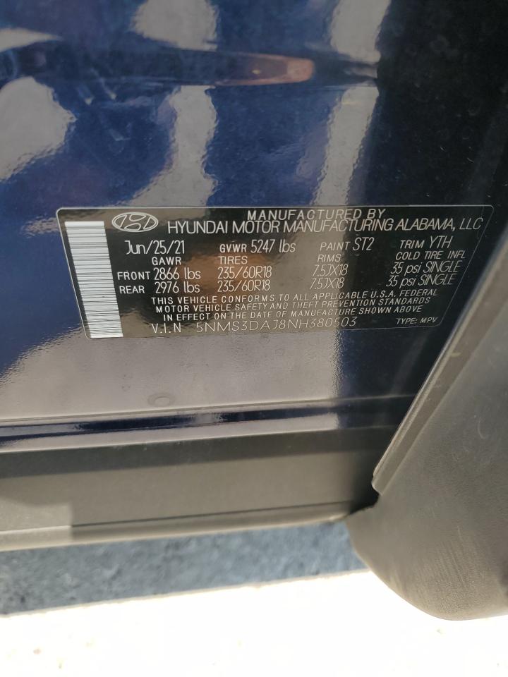 2022 Hyundai Santa Fe Sel VIN: 5NMS3DAJ8NH380503 Lot: 71860125