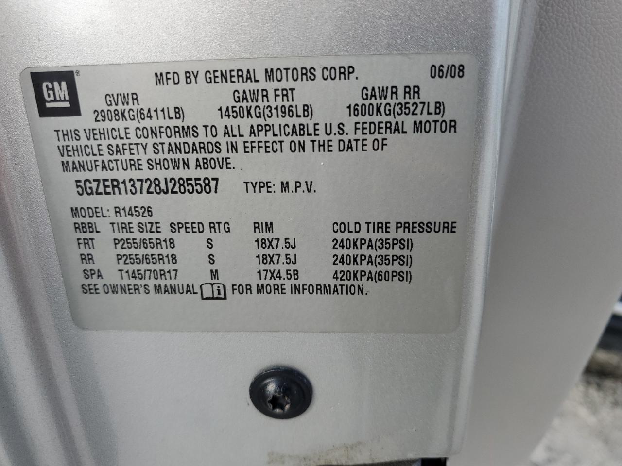 2008 Saturn Outlook Xe VIN: 5GZER13728J285587 Lot: 84174165