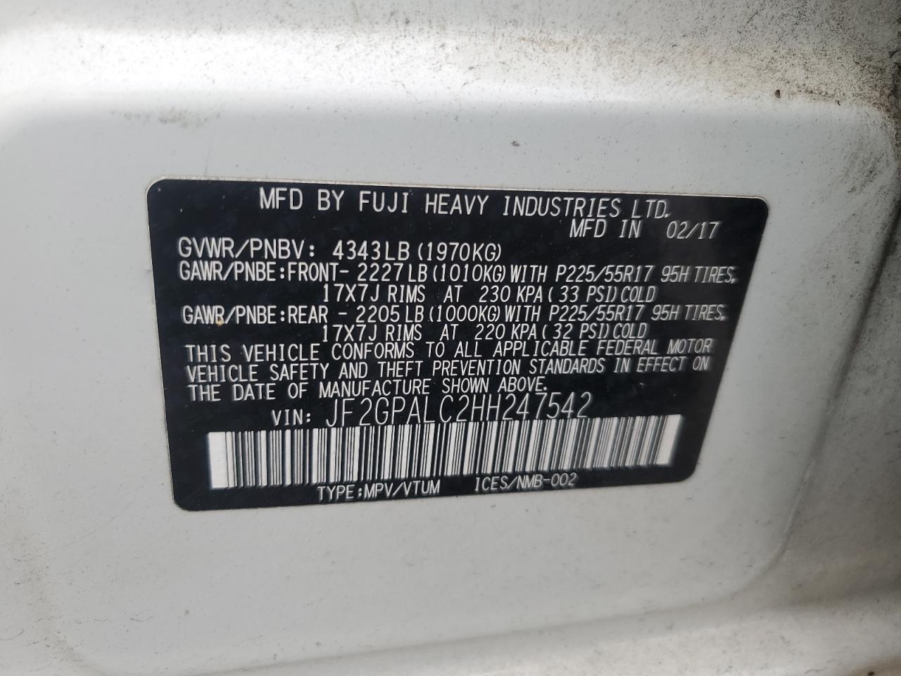 2017 Subaru Crosstrek Limited VIN: JF2GPALC2HH247542 Lot: 81900115