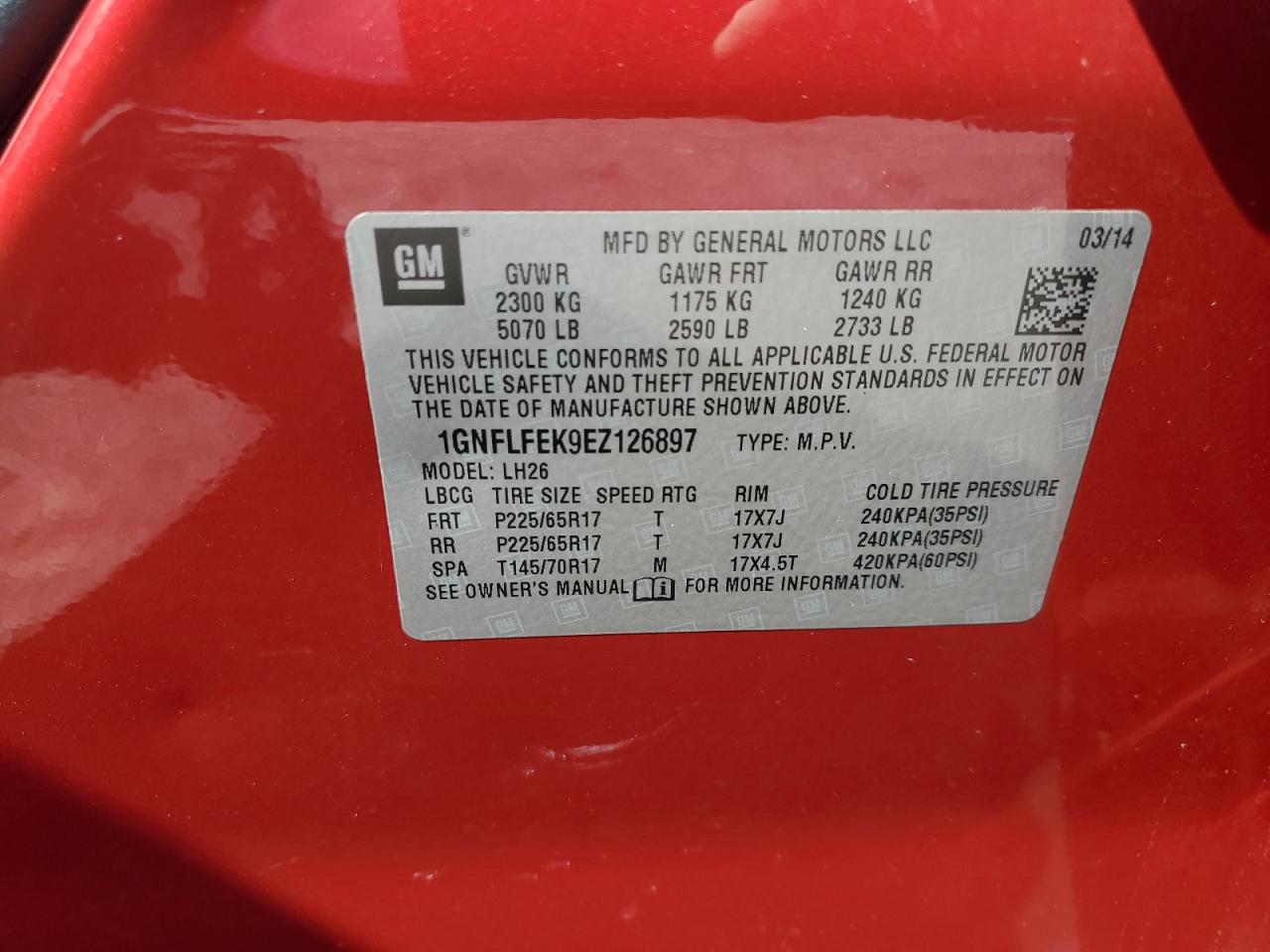 2014 Chevrolet Equinox Lt VIN: 1GNFLFEK9EZ126897 Lot: 80263285