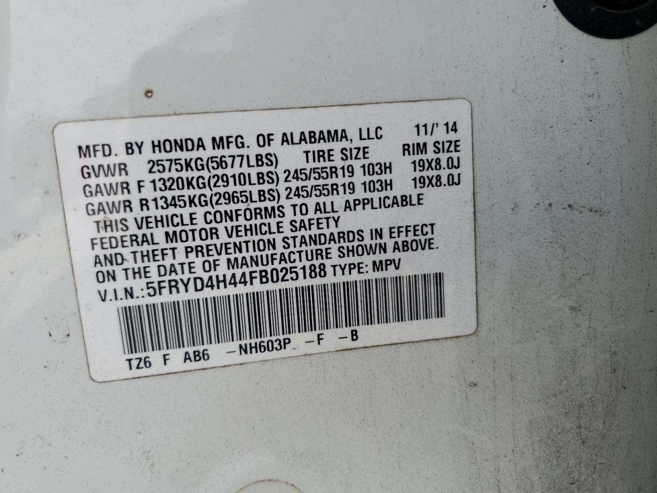 2015 Acura Mdx Technology VIN: 5FRYD4H44FB025188 Lot: 80147715