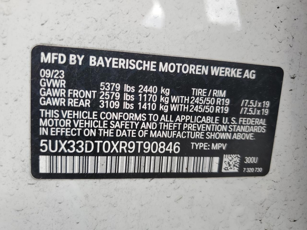 2024 BMW X4 xDrive30I VIN: 5UX33DT0XR9T90846 Lot: 80760335