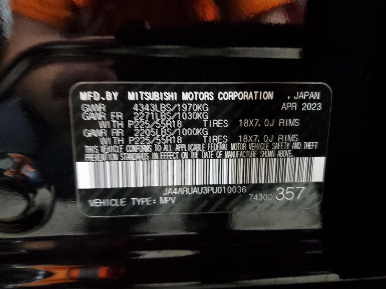 2023 Mitsubishi Outlander Sport S/Se VIN: JA4ARUAU3PU010036 Lot: 84211215