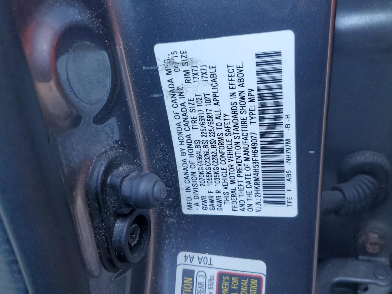 2015 Honda Cr-V Ex VIN: 2HKRM4H53FH649077 Lot: 71389265