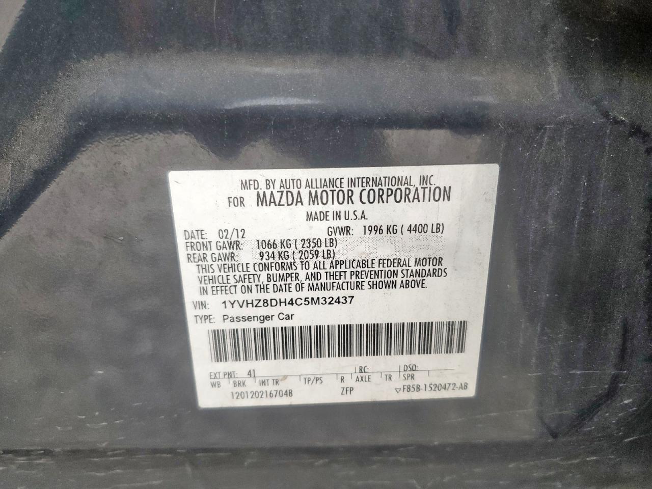 2012 Mazda 6 I VIN: 1YVHZ8DH4C5M32437 Lot: 81743165