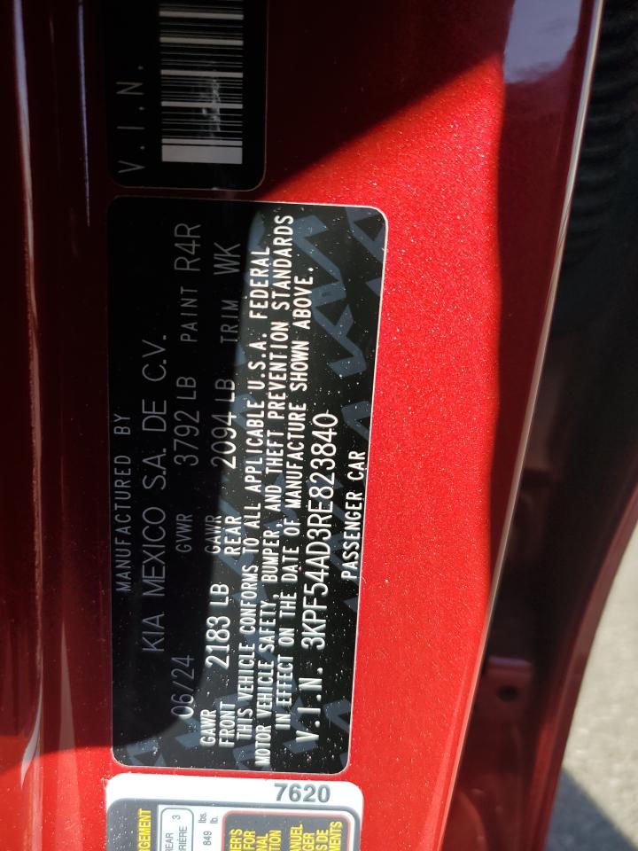 2024 Kia Forte Gt Line VIN: 3KPF54AD3RE823840 Lot: 80092085