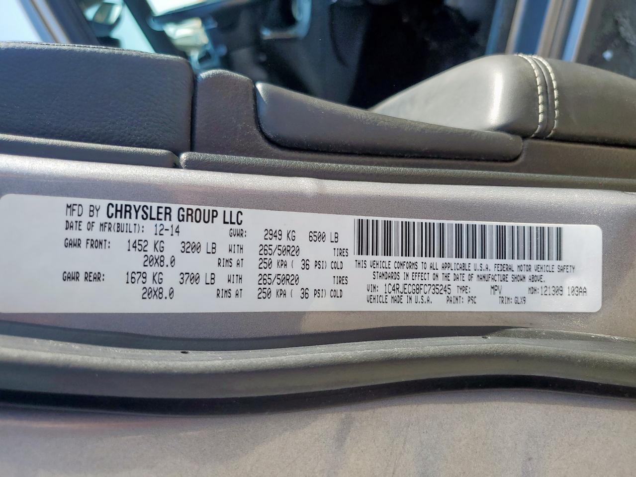 2015 Jeep Grand Cherokee Overland VIN: 1C4RJECG8FC735245 Lot: 83975395