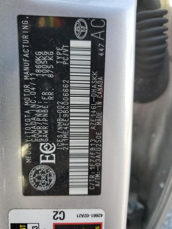 2011 Toyota Matrix Xrs VIN: 2T1ME4EE9BC006662 Lot: 84287665