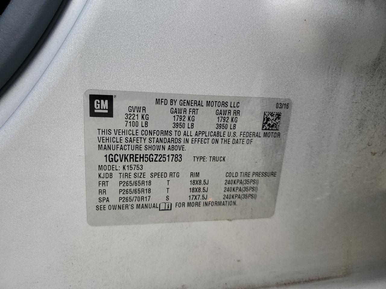 2016 Chevrolet Silverado K1500 Lt VIN: 1GCVKREH5GZ251783 Lot: 81588285