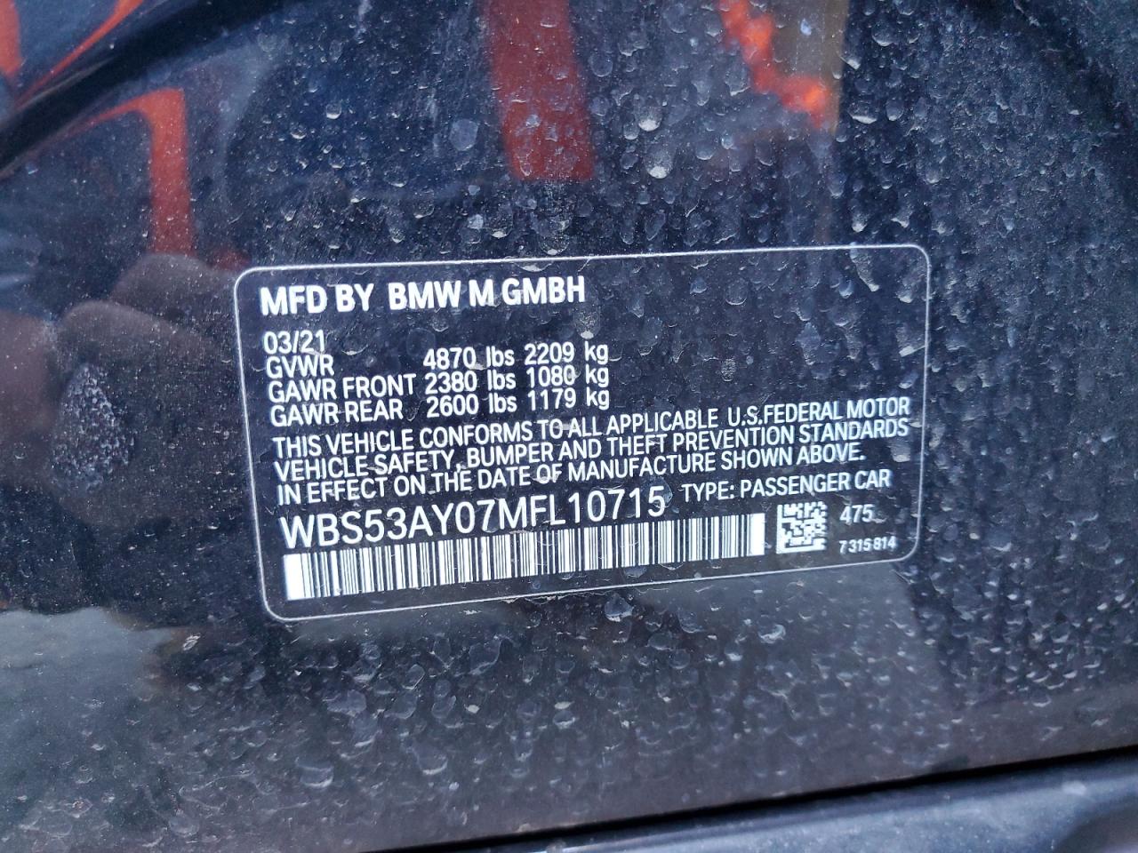 2021 BMW M3 VIN: WBS53AY07MFL10715 Lot: 80585085