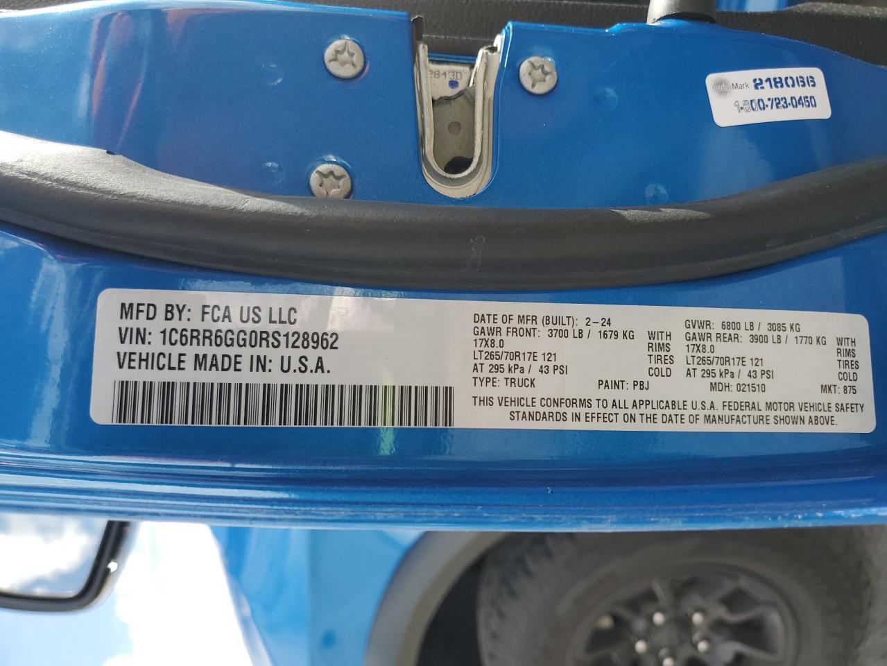 2024 Ram 1500 Classic Slt VIN: 1C6RR6GG0RS128962 Lot: 84053295