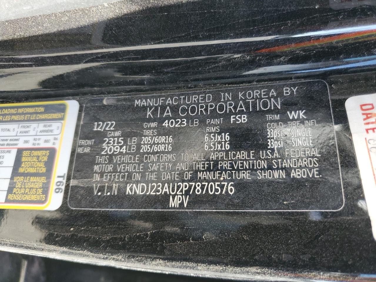 2023 Kia Soul Lx VIN: KNDJ23AU2P7870576 Lot: 71509555