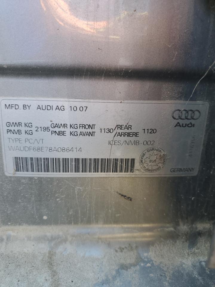 2008 Audi A4 2.0T Quattro VIN: WAUDF68E78A086414 Lot: 80849045