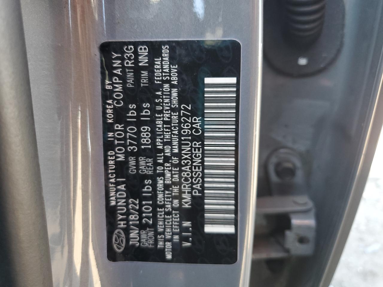 2022 Hyundai Venue Sel VIN: KMHRC8A3XNU196272 Lot: 80490855