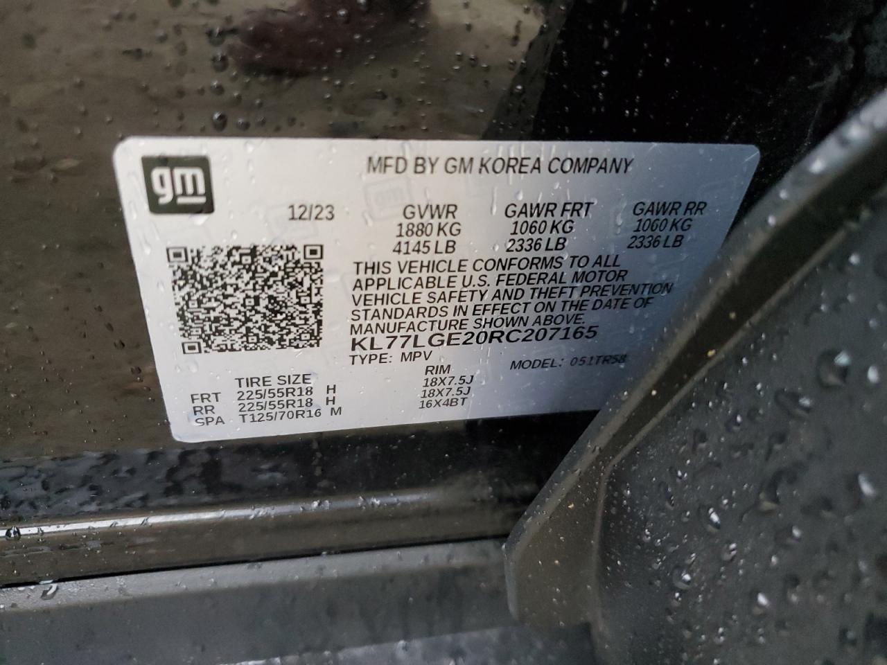 2024 Chevrolet Trax 1Rs VIN: KL77LGE20RC207165 Lot: 80845075