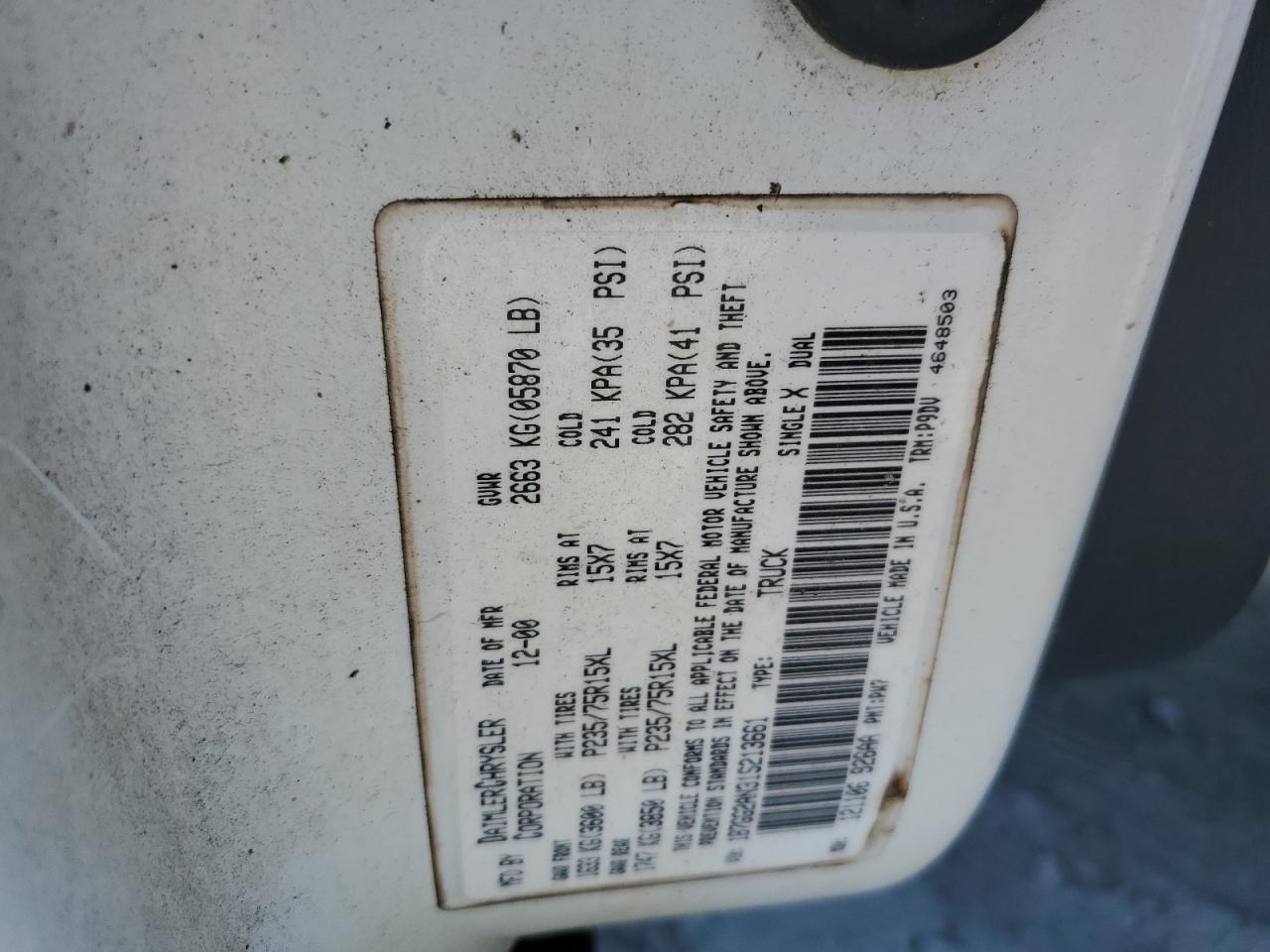 2001 Dodge Dakota Quad VIN: 1B7GG2AN31S213661 Lot: 81710275