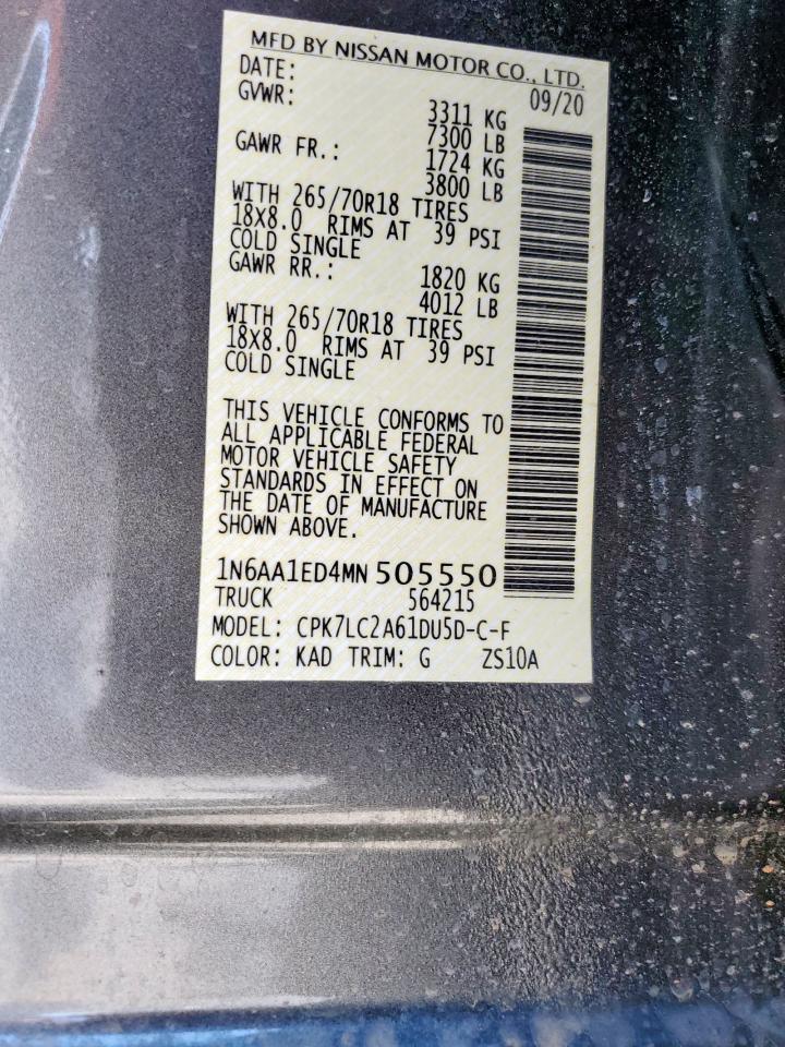 2021 Nissan Titan Sv VIN: 1N6AA1ED4MN505550 Lot: 71061375